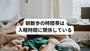 朝散歩の時間帯は入眠時間に関係している朝散歩なので、ジョギングをする必要はありません。
セロトニンを効率的に生成するには「歩くときのリズム」が重要なので、「ワン、ツー、ワン、ツー」と同じテンポでリズミカルに歩くようにしましょう。
また体力に余裕のある人は、少し早歩きで歩くことでより効果を発揮させることができます。


朝散歩を行って体内時計がリセットされてから、15～16時間後にメラトニンが分泌されて眠気が起こるとされています。
そのため逆算すると、午前7時に朝散歩を行い体内時計をリセットできれば22～23時に眠気が起こるということです。
午前8時の朝散歩であれば23～24時に眠気が出ます。
そうなると午前11時に朝散歩をすると体内時計のリセットが遅れて夜中に眠気が高まるようになってしまいます。