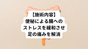 ・病態に対する治療計画
左側腰部から臀部にかけて筋肉の過緊張が起きており、物理的ストレスをかけることで筋肉へのストレスが増強し左下肢に痛みやしびれを誘発させている。
また下腹部における便の滞留(便秘)が腸を刺激し、内臓痛として下肢に痛みやしびれを誘発させている。
そのため筋肉の過緊張を緩和だけでなく、便秘を解消させ腸へのストレスも緩和させて足の痛みやしびれを改善させる

・具体的な施術内容
①しびれや痛みを誘発させている原因の筋肉への鍼灸アプローチ
②便秘など胃腸の機能を向上させるための東洋医学的な鍼灸アプローチ