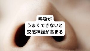 また自律神経と呼吸には密接な関係があります。

息を吸うという動作は交感神経の働きが高まめる作用があります。
逆に息を吐くと副交感神経の働きを高める作用があります。

ストレスの多い現代人の多くは交感神経が過緊張しやすく、副交感神経がうまく働かない人が多い傾向にあります。
これが起こる理由には仕事に集中しているときに呼吸が止まっていたり、しっかりと息を吐かずに呼吸が浅くなっている原因が考えられます。


そのため自律神経のバランスが乱れていると感じたときは、

【自律神経を整える呼吸法】
3秒間息を吸う➡2秒間息を止める➡15秒間息を吐く

を5～10回程度繰り返して行うようにしましょう。